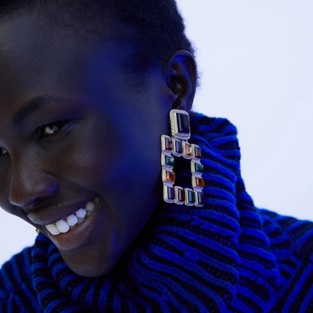 Colorful Square Crystal Earrings - Picture 2 of 4